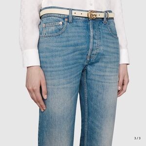 Gucci Cream Leather Belt with Gold GG Buckle